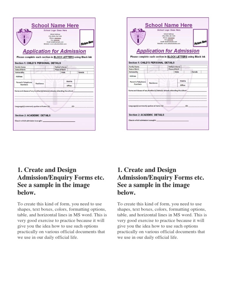 MS Word Admission Form Design Guide | PDF | Microsoft Word | Computing
