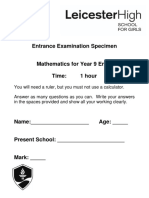 Year 9 Entrance Exam 2010_2015_specimen