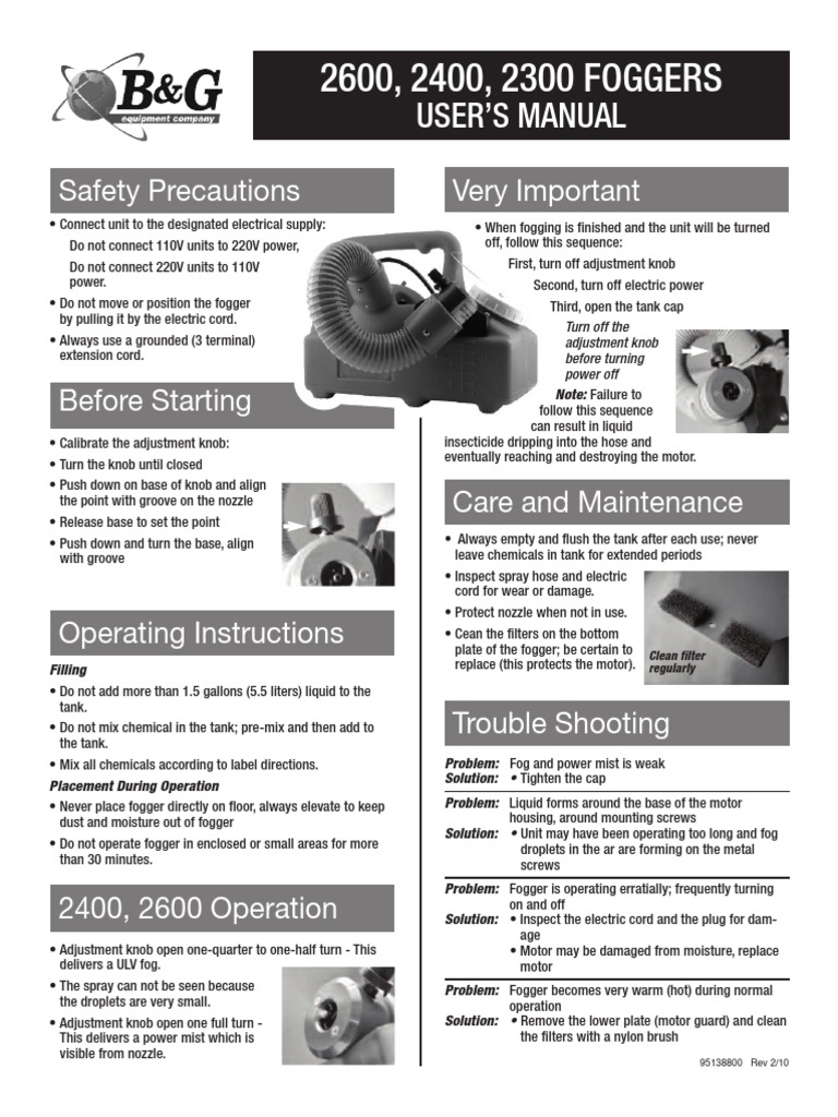 2600, 2400, 2300 FOGGERS User'S Manual PDF Mechanical Engineering