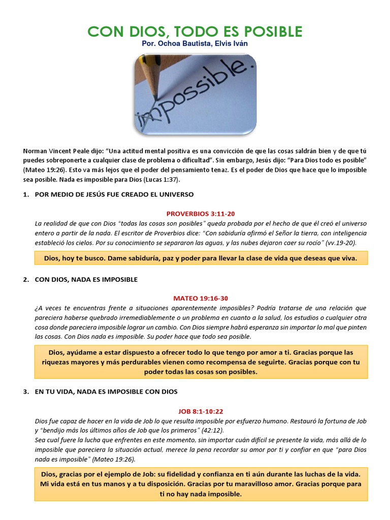 Con Dios, lo Imposible es Posible | PDF | Libro de trabajo | Dios