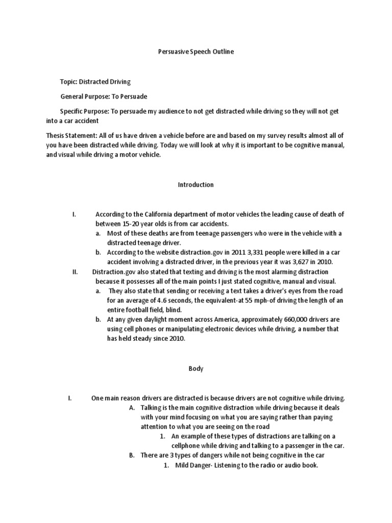 persuasive speech outline about texting while driving