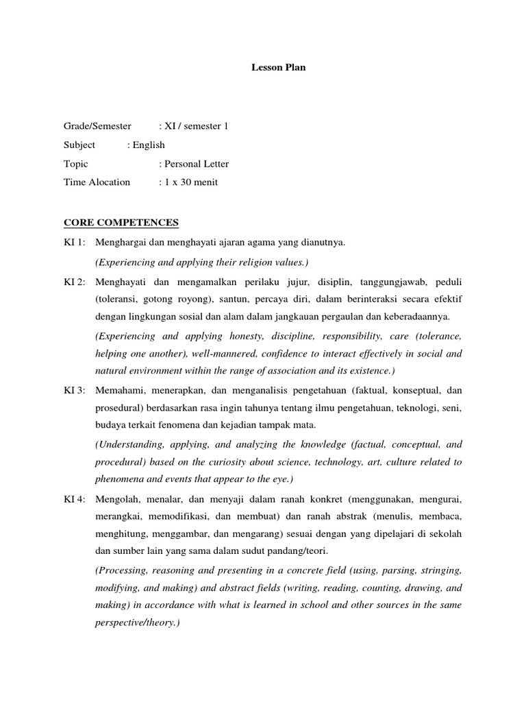 RPP Jihan (Personal Letter) | PDF | Teachers | Semiotics