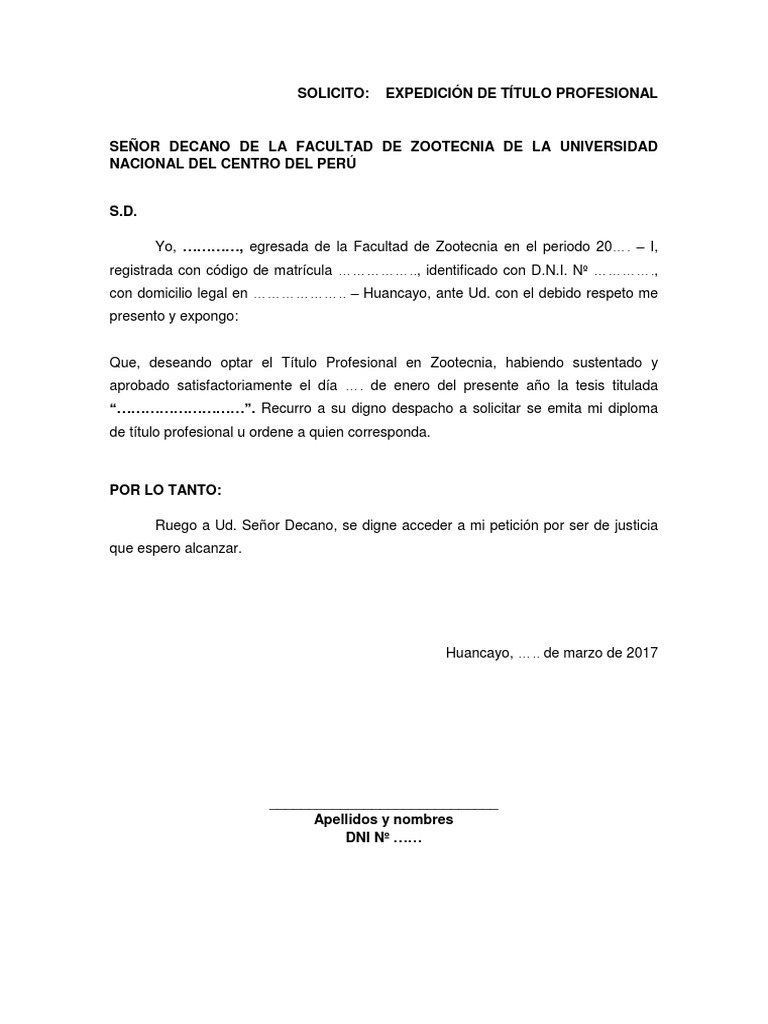 6 Modelo Solicitud Expedicion De Titulo