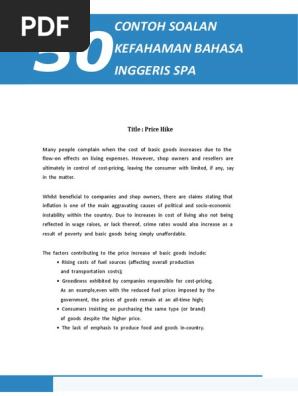 Contoh Soalan Kefahaman Bahasa Inggeris Ptd Spa Pdf Traffic Collision Employment