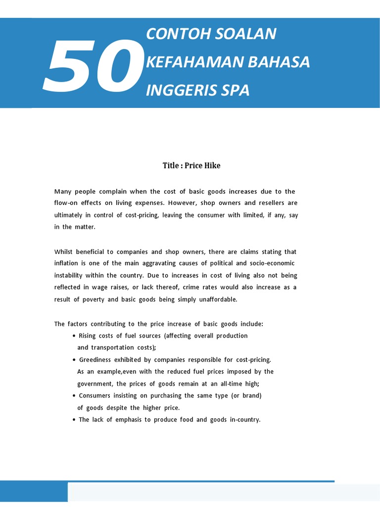Contoh Soalan Kefahaman Bahasa English 2019 Pdf