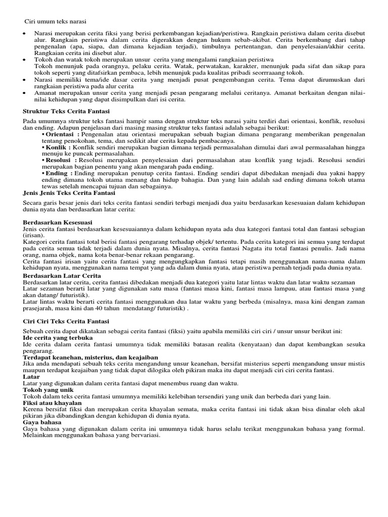 Ciri Umum Teks Narasi Pdf