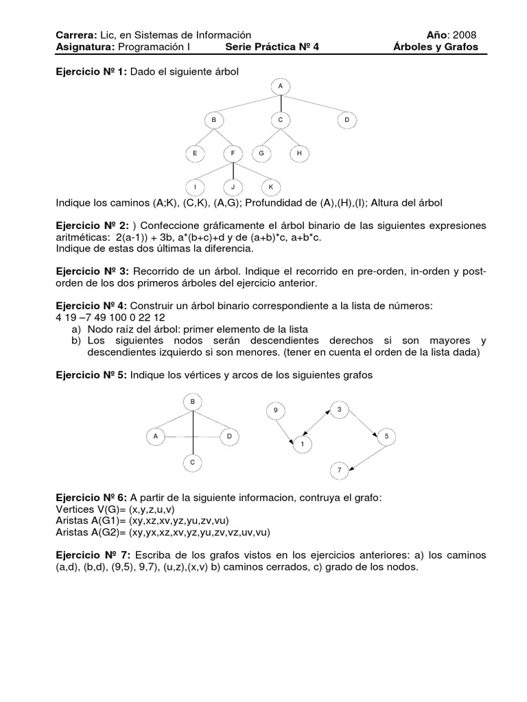 Serie 4 Arboles y Grafos | PDF | Vértice (teoría de grafos) | Matemáticas  discretas