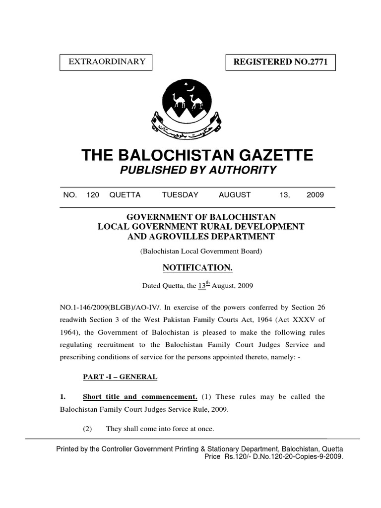 Balochistan Family Court Judges Service Rules 2009 PDF Civil