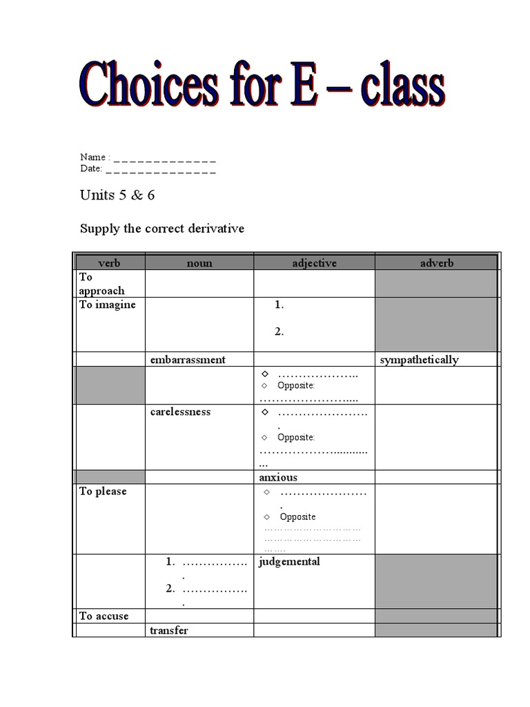 Derivative Forms for Verbs and Nouns | PDF