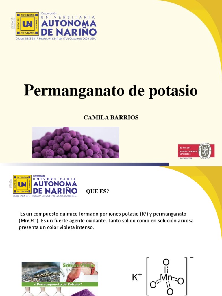 Permanganato de Potasio Potasio Agente oxidante