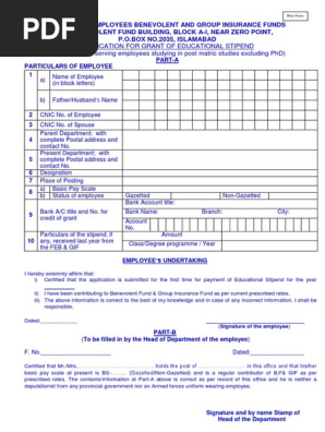 Application For Grant of Educational Stipend (For Children of 