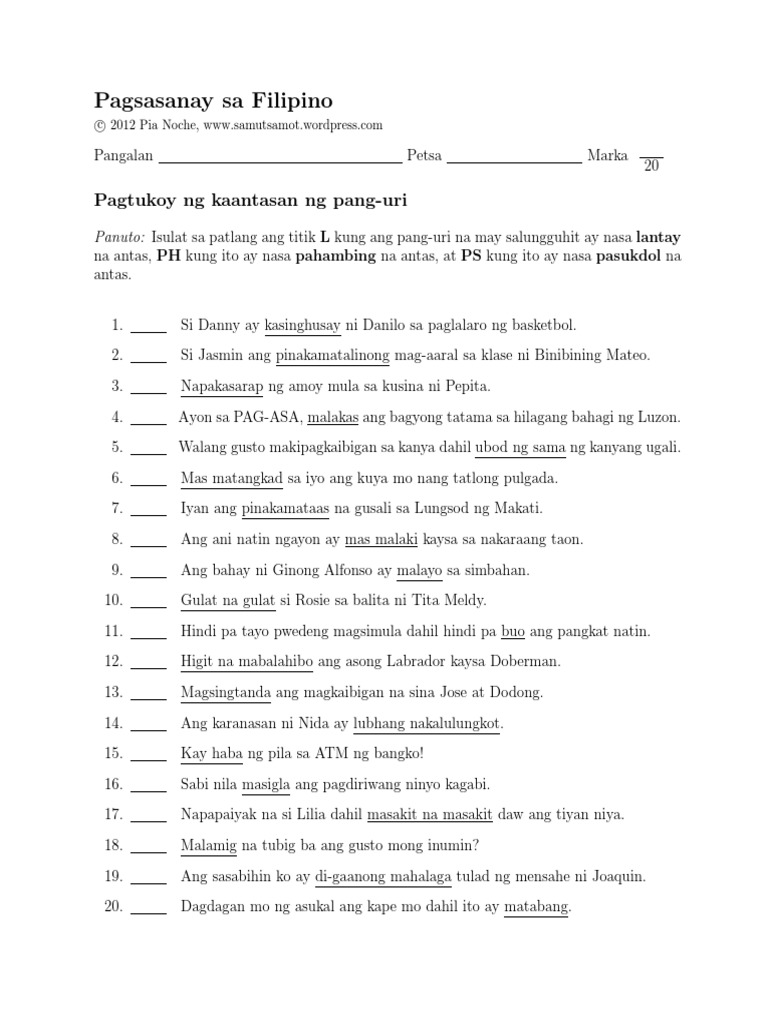 pagtukoy ng kaantasan ng pang uri 1 1 pdf pdf