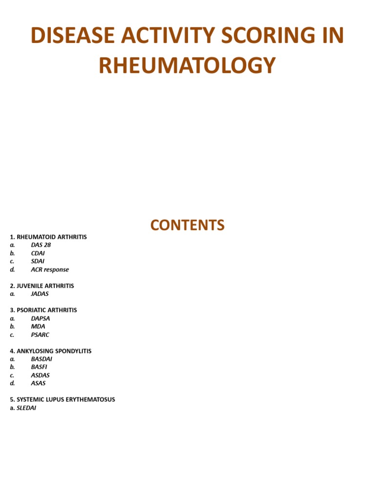 Disease Activity Scoring in Rheumatology | PDF | Arthritis | Rheumatoid ...
