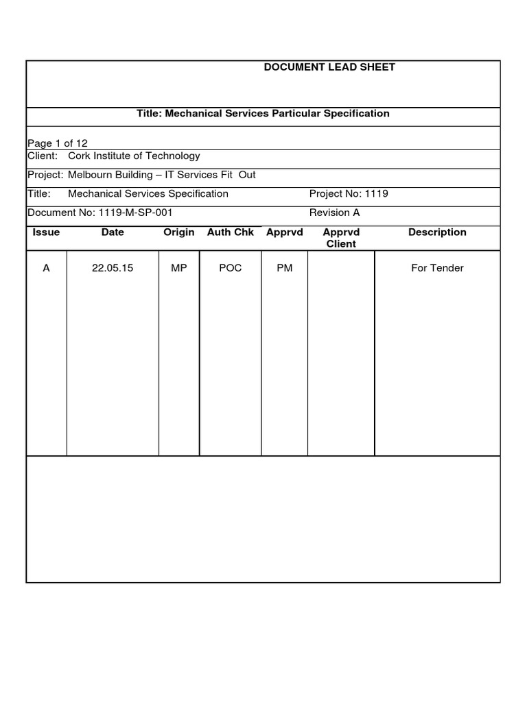 Mechanical Services Particular Specification | PDF | Duct (Flow) | Hvac