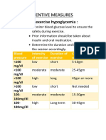 Preventive Measures: 1. Pre - Exercise Hypoglycemia