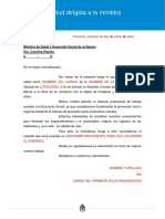 Nota de Solicitud Dirigida a La Ministra Desarrollo Social Proyecto Manos a La Obra 1