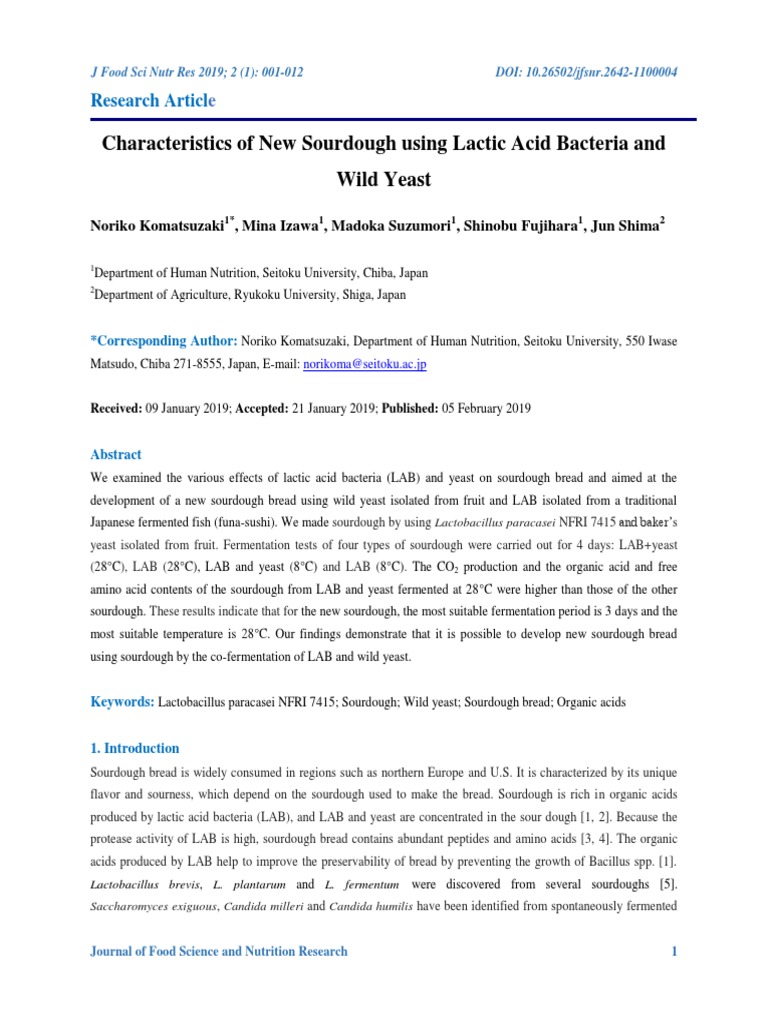 Characteristics Of New Sourdough Using Lactic Acid Bacteria And Wild Yeast Pdf Sourdough Yeast