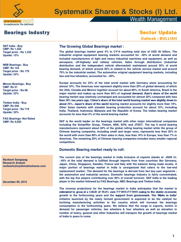 Bearing Industry Sector Update PDF Bearing (Mechanical) Car