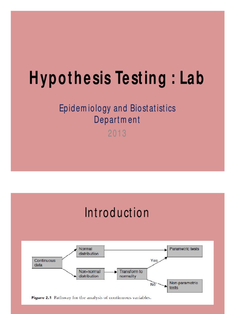 Hypothesis Testing Lab Epidemiology and Biostatistics Department