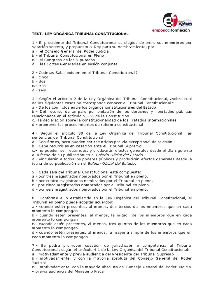 Test Tribunal Constitucional | PDF | Constitución | Ley Pública