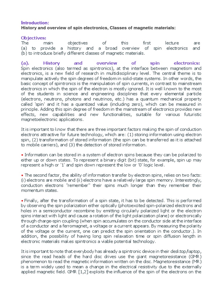 Overview of Spintronics and Magnetism | PDF | Ferromagnetism | Spin ...