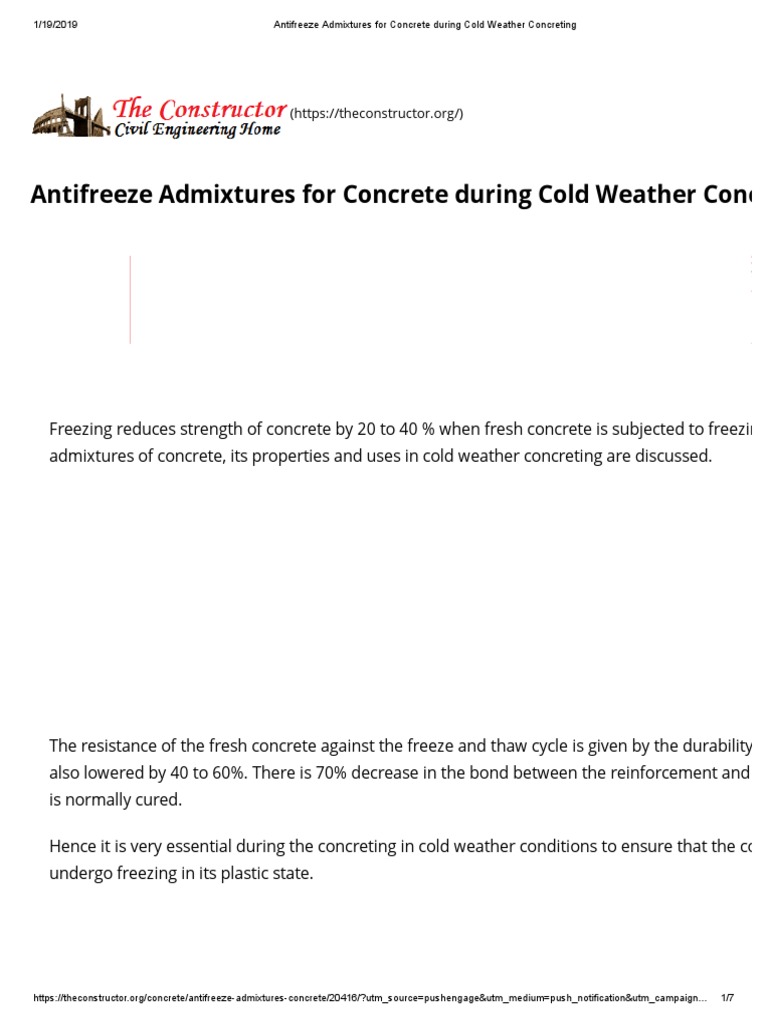 Antifreeze Admixtures For Concrete During Cold Weather Concreting PDF