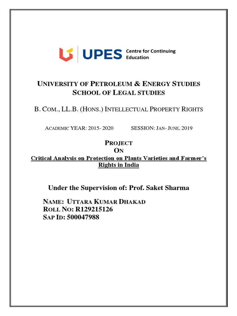 Critical Analysis of the Protection of Plant Varieties and Farmers