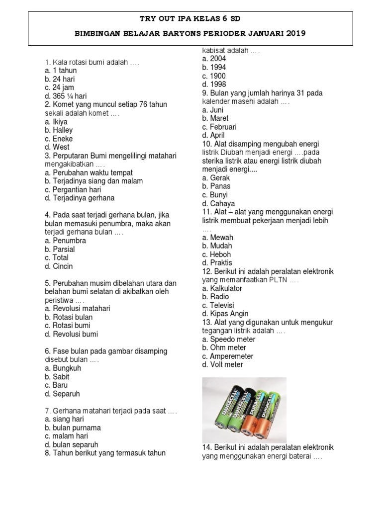 Soal Ipa Kelas 6 Sd