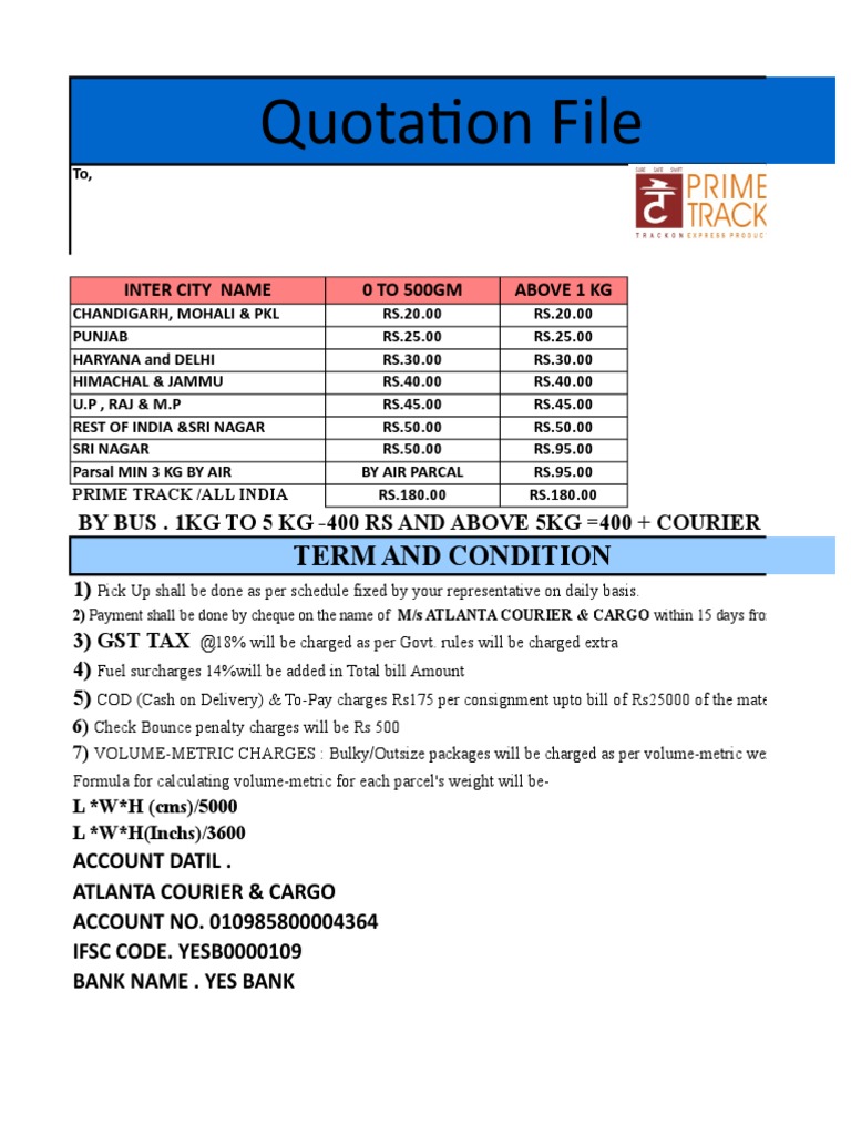 Courier Pricing and Terms Guide | PDF