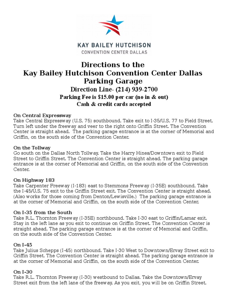 Kay Bailey Hutchinson Convention Center Dallas Directions To Parking