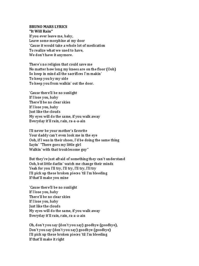 It Will Rain By Bruno Mars