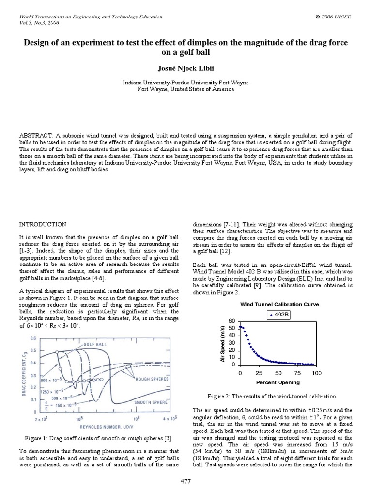 Golf Ball Experiment PDF Drag (Physics) Wind Tunnel