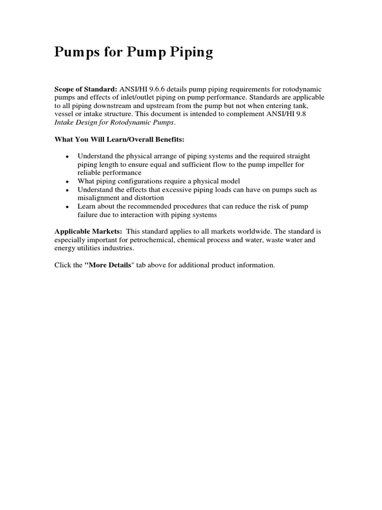 Scope of Standard: ANSI/HI 9.6.6 Details Pump Piping Requirements For ...