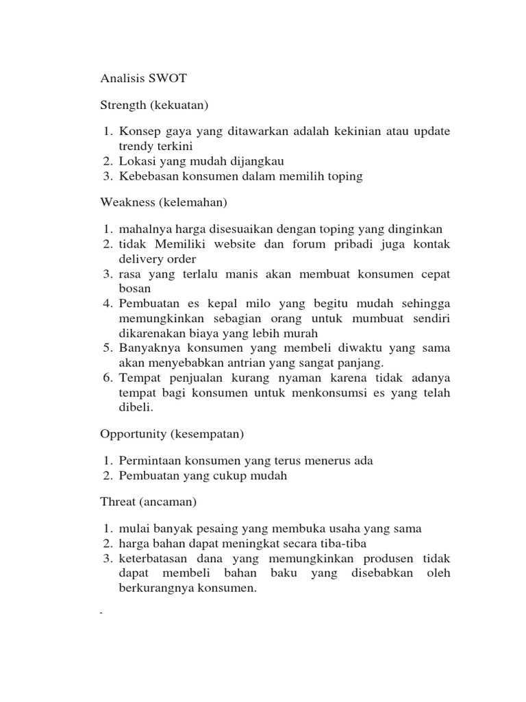 Analisis SWOT Usaha Es Kepal Milo | PDF