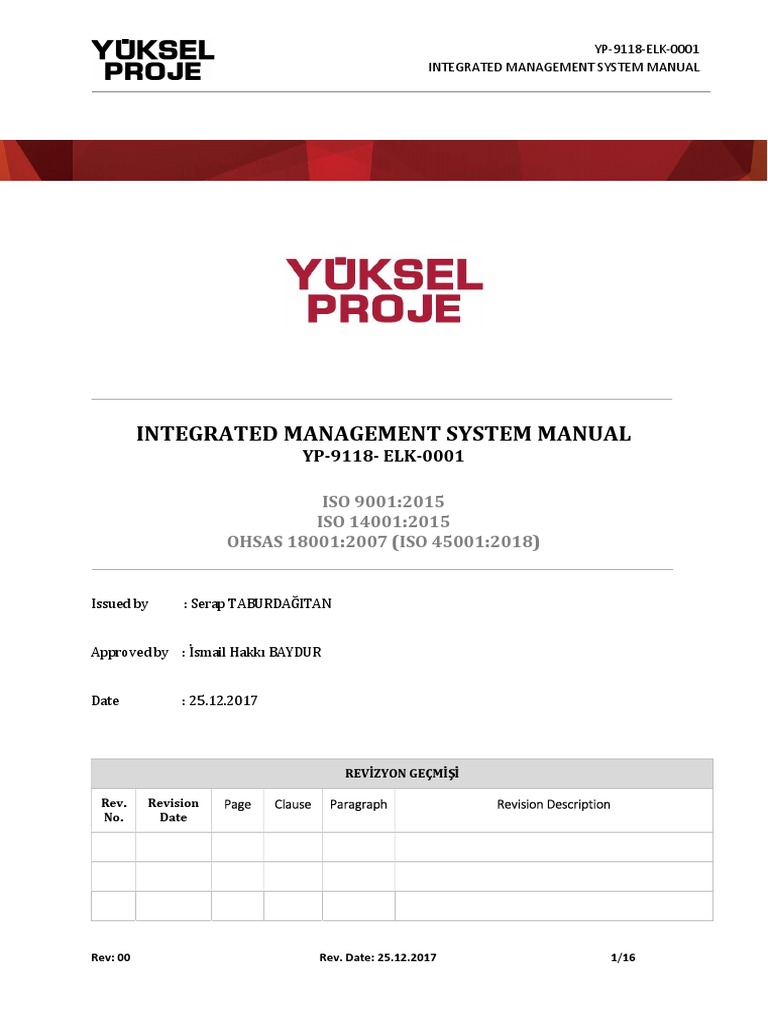 Integrated Management System Manual | PDF | Occupational Safety And ...