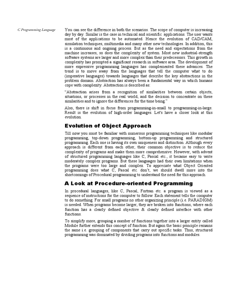 Evolution of Object Approach: C Programming Language | Download Free ...