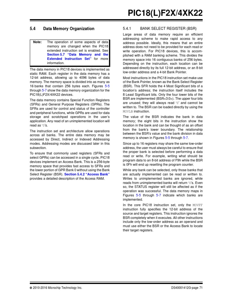 PIC18 (L) F2X/4XK22: 5.4 Data Memory Organization | PDF | Random Access ...
