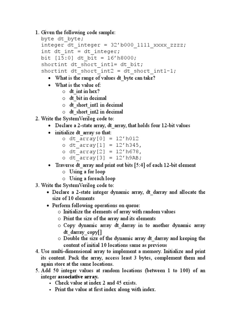 SystemVerilog Exercises | PDF | Array Data Structure | Constructor ...