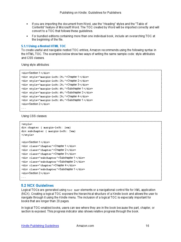 5.1.1 Using A Nested HTML TOC: 5.2 NCX Guidelines | PDF | Html | Html ...
