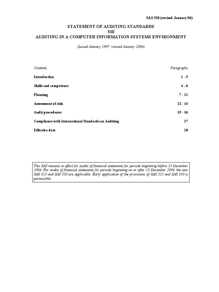 Sas 310 | PDF | Internal Control | Financial Audit
