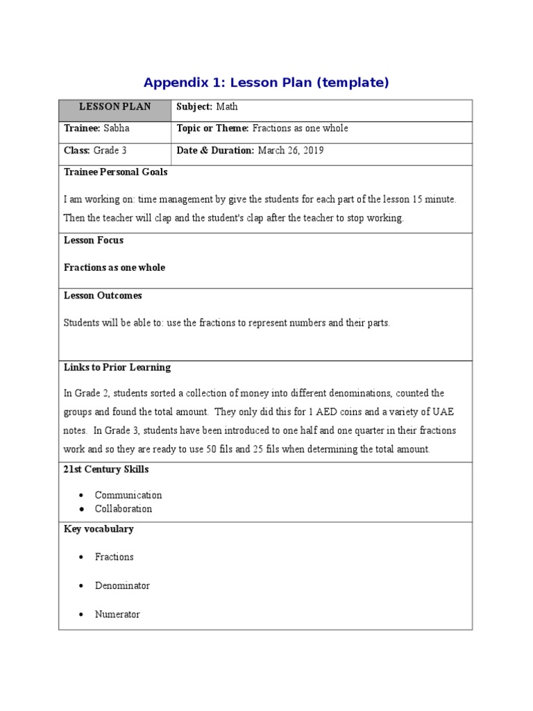 New Lesson Plan Fractions As One Whole - March 26, 2019 | PDF | Lesson ...