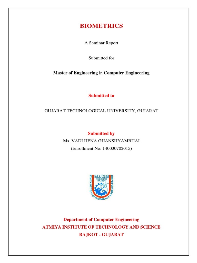 BIOMETRICS A Seminar Report PDF Biometrics Authentication