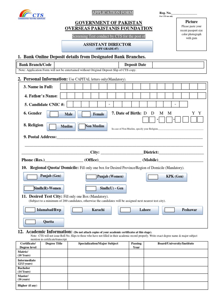 OPF Assistant Director Application Form | PDF | Rupee | Academic Degree