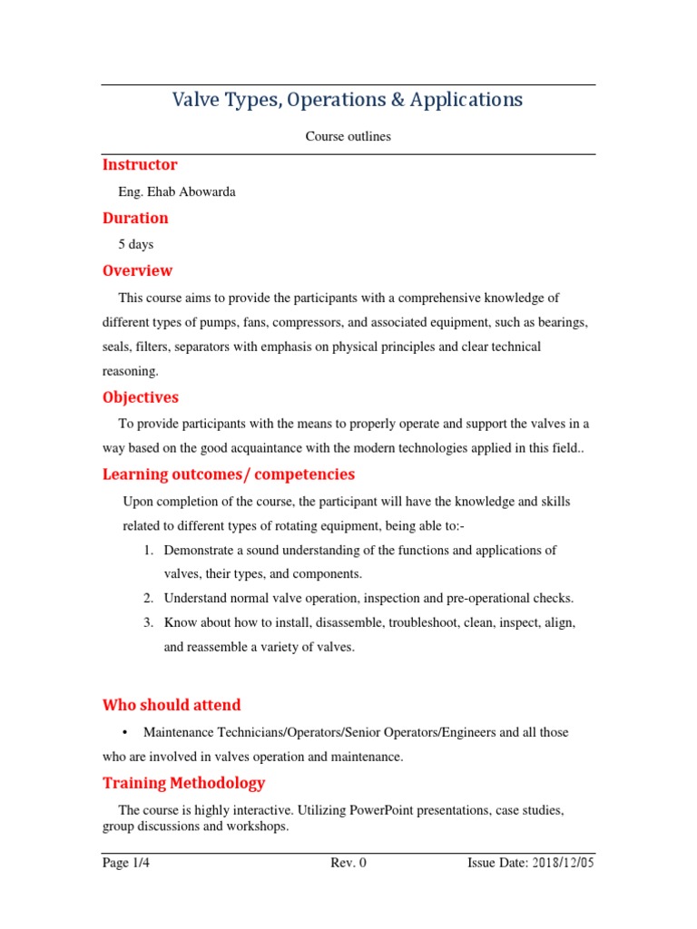 Valve Operations & Maintenance Course | PDF | Valve | Gases