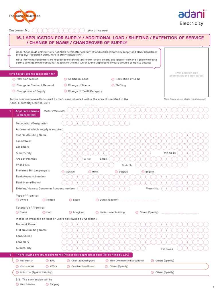 Electricity Service Application Form | PDF | Electrical Wiring | Mains ...