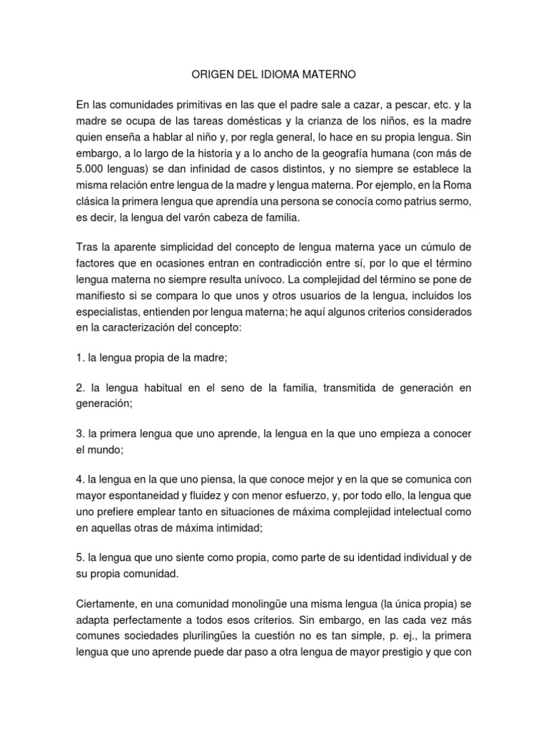 Origen Del Idioma Materno | PDF | Primer idioma | Dialecto