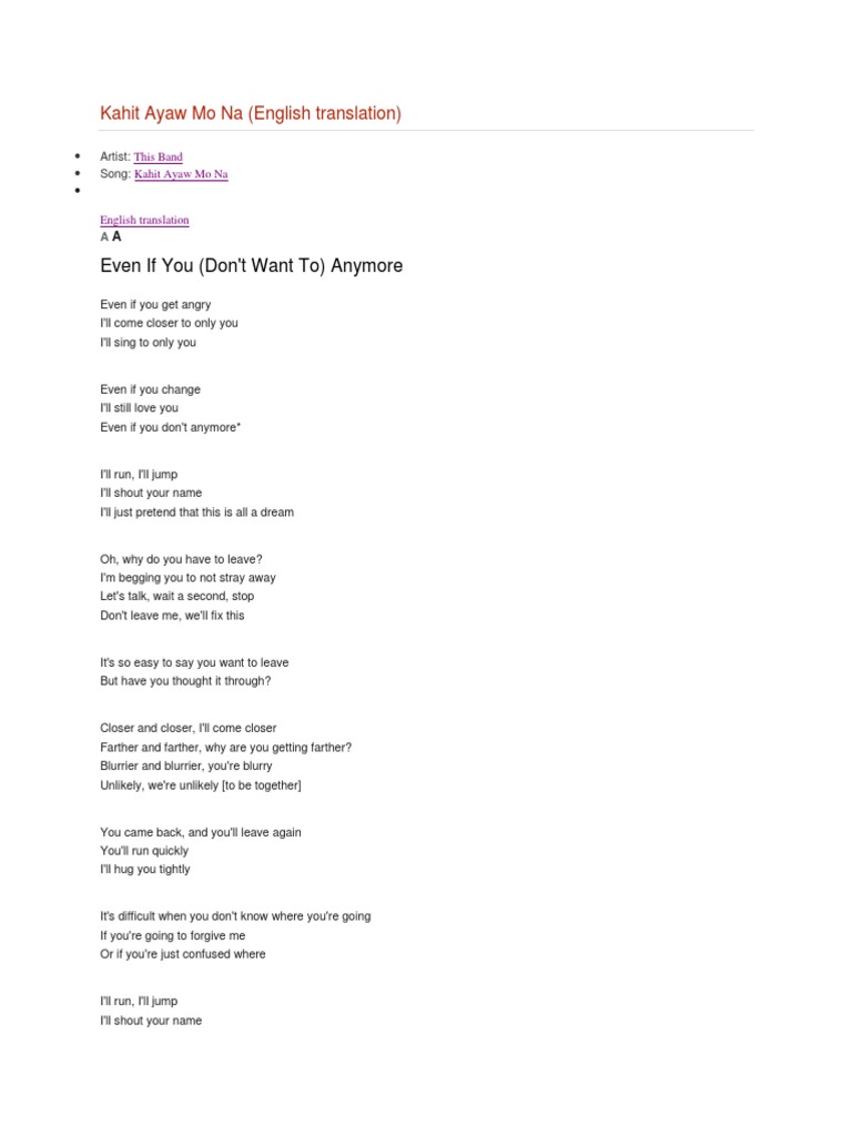 Kahit Ayaw Mo Na English Translation Pdf