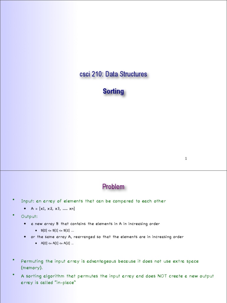 Csci 210: Data Structures: Sorting | PDF