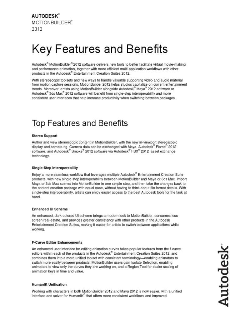 MotionBuilder 2012 Features and Benefits English PDF Autodesk Maya