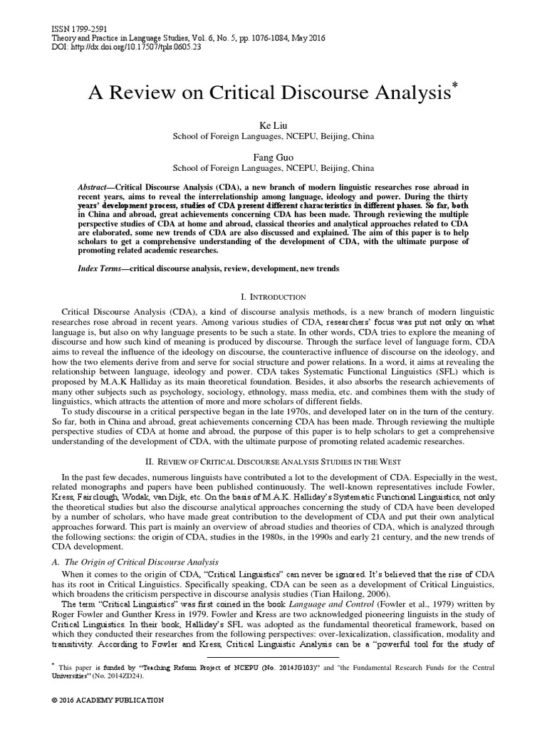 A Review On Critical Discourse Analysis - Ke Liu e Fang Guo PDF | PDF ...